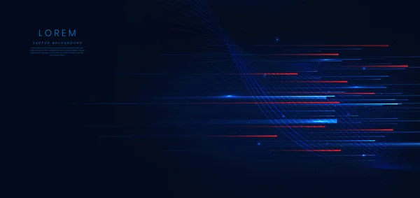Tecnología Abstracta Futurista Brillante Líneas Luz Azul Roja Horizontales Sobre — Vector de stock