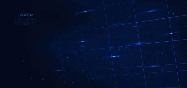 アブストラクト技術ダークブルーの背景にある未来的な輝線の斜線と粒子 ベクターイラスト — ストックベクタ