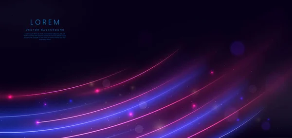 Tecnologia Astratta Futuristico Incandescente Linee Curve Luce Blu Rosa Con — Vettoriale Stock