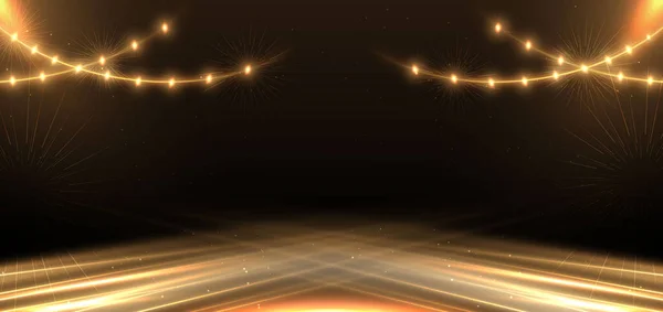 Elegant Golden Scene Diagonal Glowing Lighting Effect Sparkle Black Background — Stockvektor