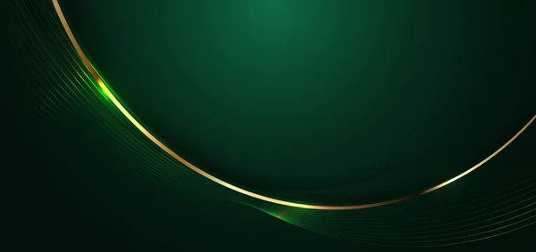 Línea Curva Oro Abstracta Sobre Fondo Verde Oscuro Con Efecto — Vector de stock