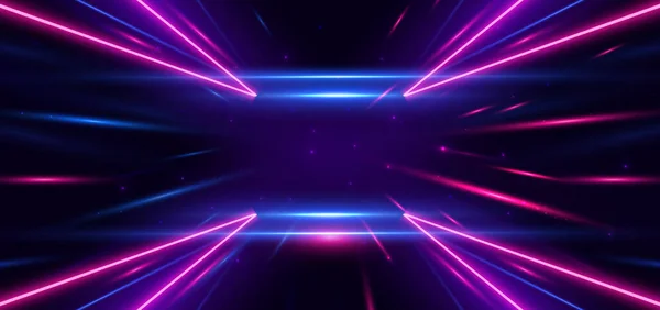 Abstract Technologie Futuristische Neon Driehoek Gloeiende Blauwe Roze Lichtlijnen Met — Stockvector