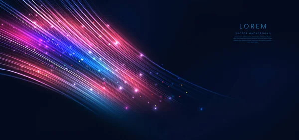 Tecnologia Abstrata Futurista Brilhante Azul Vermelho Linhas Curvas Luz Com —  Vetores de Stock