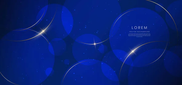 Абстрактные Золотистые Изогнутые Линии Темно Синем Фоне Эффектом Подсветки Сверкают — стоковый вектор