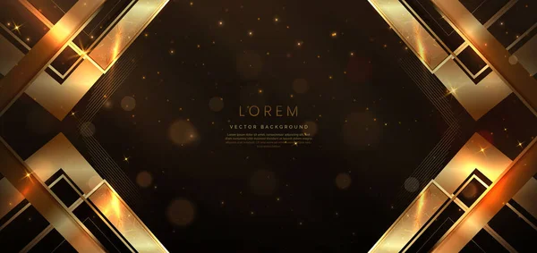 Elegant Dark Brown Background Golden Line Lighting Effect Sparkle Luxury — Wektor stockowy