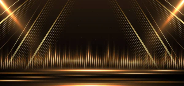 Elegant Golden Scene Diagonal Glowing Lighting Effect Sparkle Black Background — Διανυσματικό Αρχείο