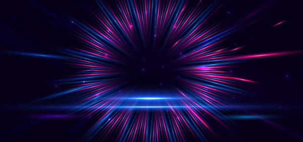 在深蓝色背景下 具有速度运动模糊效果的前瞻性霓虹灯发光蓝光和粉红光线 矢量说明 — 图库矢量图片