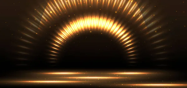 Элегантная Золотая Сцена Сияющая Светом Сверкает Черном Фоне Шаблон Премиального — стоковый вектор
