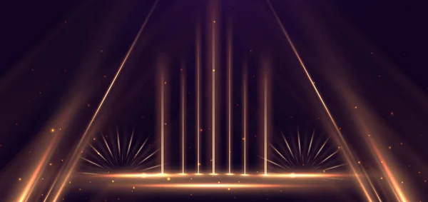 Elegant Golden Triangle Glowing Lighting Effect Sparkle Dark Purple Background — Stockvektor
