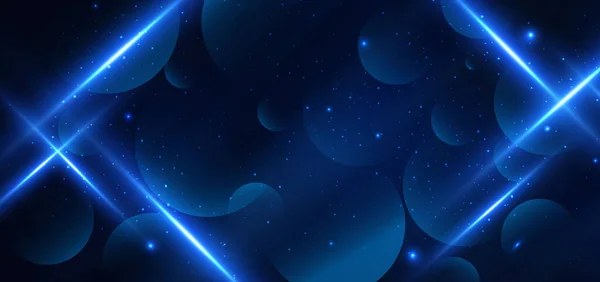 Abstract Technologie Futuristische Gloeiende Cirkels Blauw Met Verlichting Schitteren Donkerblauwe — Stockvector