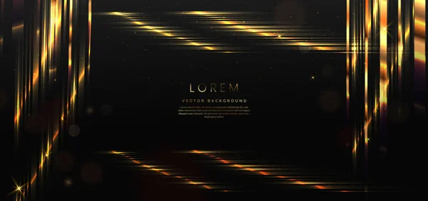 Abstract Elegant Black Background Golden Lines Lighting Effect Sparkle Luxury — Stock Vector