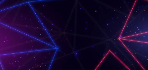 Abstract Technologie Futuristische Neon Diagonaal Gloeiende Blauwe Rode Driehoeken Lijnen — Stockvector