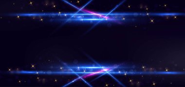 Soyut, koyu mavi arka plan, altın çizgiler ve ışık efektleri ışıldıyor. Lüks şablon ödül tasarımı. Vektör illüstrasyonu