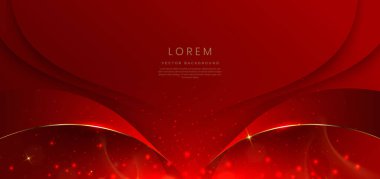 Abstract curved red shape on red background with lighting effect and copy space for text. Luxury design style. Vector illustration