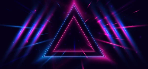 Абстрактная Технология Футуристического Неонового Треугольника Светящегося Синими Розовыми Световыми Линиями — стоковый вектор