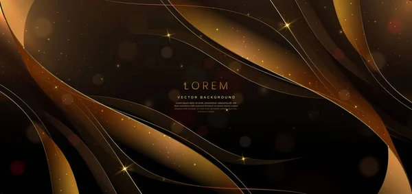 Gold Curved Golden Ribbon Dark Brown Background Lighting Effect Sparkle — Image vectorielle