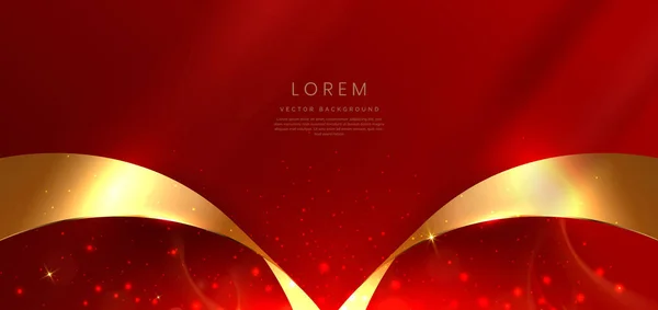Abstract Curved Gold Shape Red Background Lighting Effect Copy Space — Stock Vector