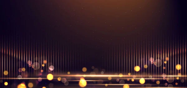 Елегантна Золота Сцена Вертикального Сяйва Ефектом Освітлення Іскри Боке Чорному — стоковий вектор