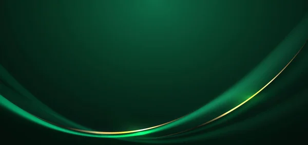 Абстрактная Золотая Изогнутая Зеленая Лента Темно Зеленом Фоне Эффектом Подсветки — стоковый вектор