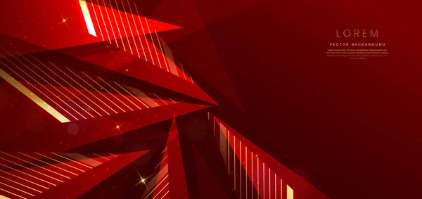金色の線と光の効果とテキストのためのコピースペースとボケ味と赤の背景にエレガントな豪華な赤い三角形 テンプレート賞のデザイン ベクターイラスト — ストックベクタ