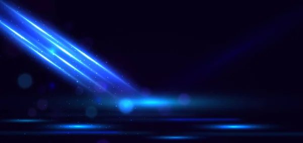 Tecnología Abstracta Futuristas Rayos Luz Azul Efecto Sobre Fondo Oscuro — Vector de stock