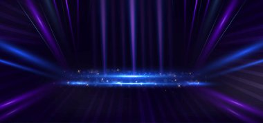 Mor çizgili ve ışıklandırma efektli soyut lacivert arka plan. Vektör illüstrasyonu