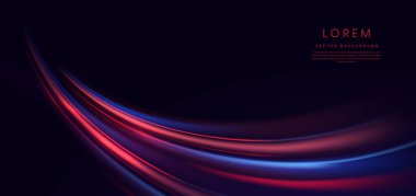 Abstract futuristic neon light curved red and blue on dark blue background. You can use for ad, poster, template, business presentation. Vector illustration