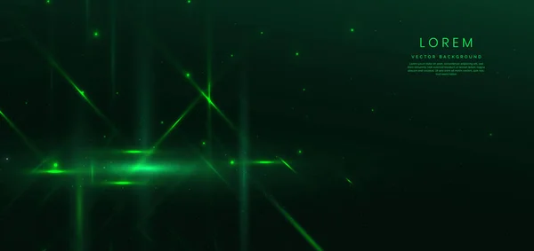 概要暗緑色の背景に輝く未来的な緑の光の線 ベクターイラスト — ストックベクタ