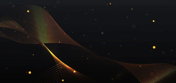抽象的な豪華な黄金の線が黒い背景に重なって曲線 テンプレートプレミアム賞のデザイン ベクターイラスト — ストックベクタ