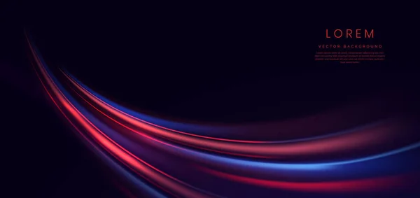 Abstract Futuristic Neon Light Curved Red Blue Dark Blue Background — Archivo Imágenes Vectoriales