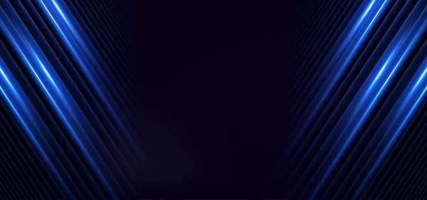 Abstrakt Eleganter Dunkelblauer Hintergrund Mit Blauer Neonlinie Und Lichteffekt Funkeln — Stockvektor