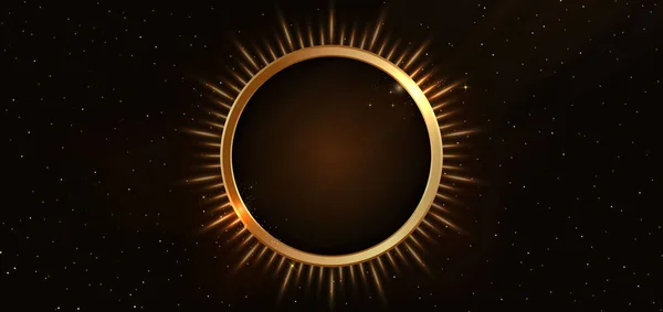 Abstracte Luxe Gouden Cirkels Lijnen Overlappen Donkerblauwe Achtergrond Met Lichteffect — Stockvector
