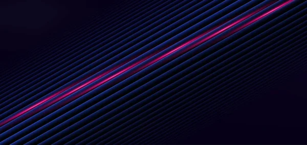 アブストラクトテクノロジーダークブルーの背景に高速モーションブラー効果を持つ未来的な輝く青とピンクのライトライン ベクターイラスト — ストックベクタ