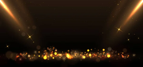 Elegant Golden Stage Horizontal Glowing Lighting Effect Sparkle Black Background — 스톡 벡터