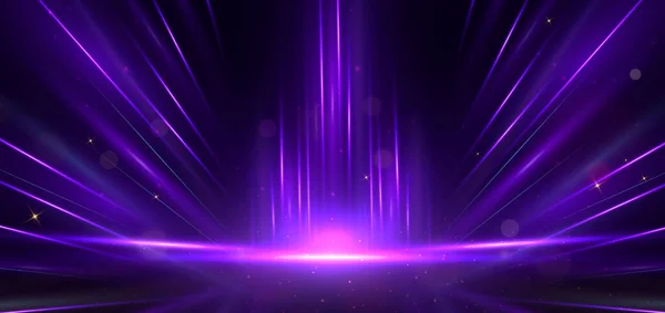 Rayos Luz Púrpura Abstractos Sobre Fondo Negro Con Efecto Iluminación — Vector de stock