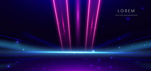 Abstrakcyjna Technologia Futurystyczny Świecący Neon Niebieski Różowy Promień Światła Ciemnoniebieskim — Wektor stockowy