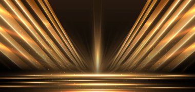 Elegant golden scene diagonal glowing with lighting effect sparkle on black background. Template premium award design. Vector illustration