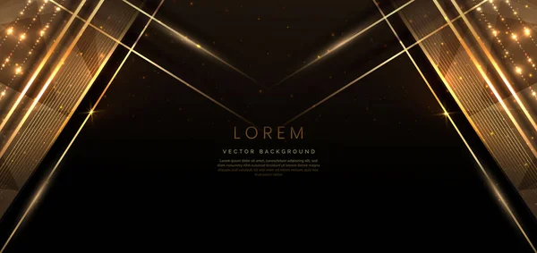 Abstract Elegante Donkerbruine Achtergrond Met Gouden Lijn Lichteffect Schitteren Luxe — Stockvector