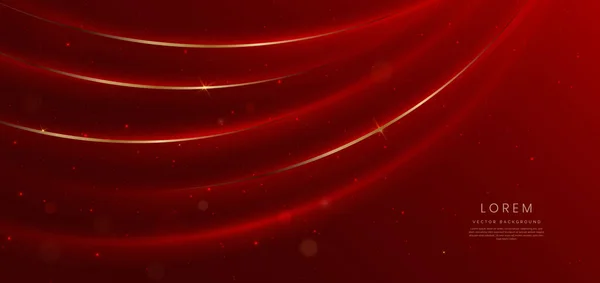 輝くゴールドの曲線と照明効果を持つエレガントな赤の背景とテキスト用のコピースペースと輝き ラグジュアリーなデザインスタイル ベクターイラスト — ストックベクタ