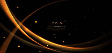 Siyah arkaplan üzerine soyut altın kurdele. Işıklandırma efekti bokeh, metin için kopyalama alanı. Lüks tasarım tarzı. Vektör illüstrasyonu