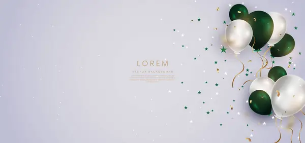 Elegant Green White Balloon Ribbon Gold Celebration Party Happy Concept — Stock Vector