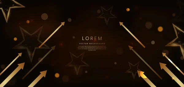 Étoile Dorée Flèche Sur Fond Brun Foncé Avec Effet Lumineux — Image vectorielle