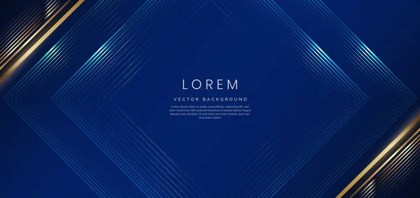 Abstracte Luxe Gouden Driehoeken Lijnen Overlappen Donkerblauwe Achtergrond Model Premium — Stockvector