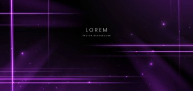 Aydınlatma efekti ve bokeh ile siyah zemin üzerinde soyut mor ışık ışınları. Vektör illüstrasyonu