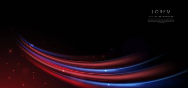 Abstract futuristic neon light curved red and blue on dark blue background. You can use for ad, poster, template, business presentation. Vector illustration