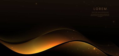 Karanlık arka planda parlak parlak altın dalga elementi. Işıklandırma efekti parıldıyor ve metin için fotokopi alanı ile parıldıyor. Lüks tasarım tarzı. Vektör illüstrasyonu