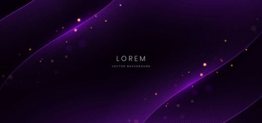 Siyah arkaplanda soyut fütürist kıvrımlı mor ışık çizgileri. Vektör illüstrasyonu