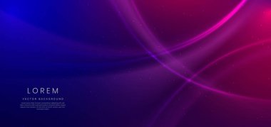 Soyut fütüristik parlak mavi ve pembe kıvrımlı ışık çizgileri koyu mavi ve pembe arkaplanlı. Vektör illüstrasyonu