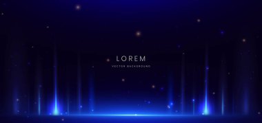 Siyah arka planda ışık efektiyle soyut, zarif, parlak bir mavi çizgi. Şablon premium ödül tasarımı. Vektör illüstrasyonu