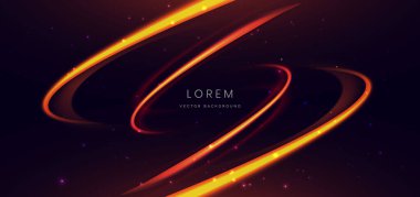 Soyut fütürist kıvrımlı parlak turuncu ışık huzmesi. Karanlık arka planda, ışık efektiyle. Vektör illüstrasyonu